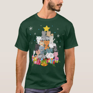 Happy Christmas Cats Tree Gift Idea For Kawaii Cat T-Shirt
