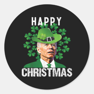 Happy Christmas Confused Funny Joe Biden St Patric Runder Aufkleber
