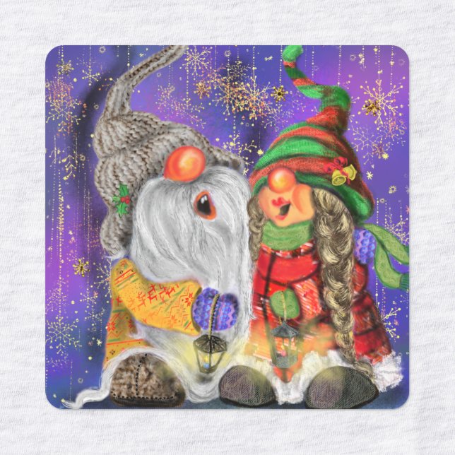 Happy Christmas Couple Gnomes Labels Etiketten (Design 3)