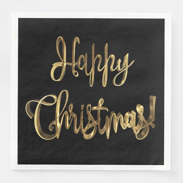 Happy Christmas Elegant Chic Black and Gold Text Serviette (Vorderseite)