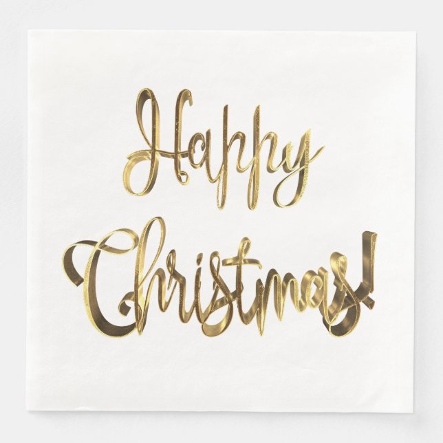 Happy Christmas Elegant Chic White and Gold Text Serviette (Vorderseite)
