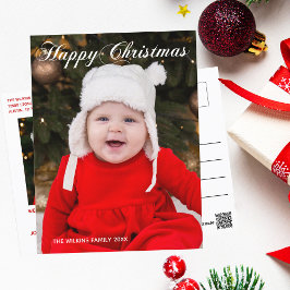 Happy Christmas Elegantes White Script Holiday Fot Postkarte