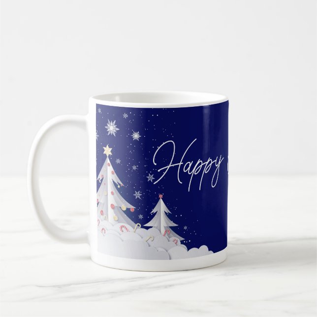 Happy Christmas – Festive Holiday Blue Mug Kaffeetasse (Links)