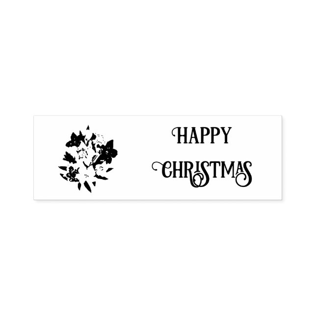 Happy Christmas Floral Rubber Stamp Permastempel (Design)