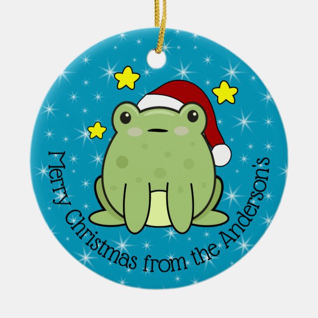 Happy Christmas Frog Personalisiert Keramik Ornament (Vorne)