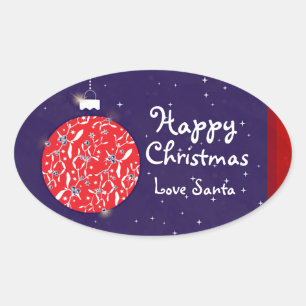 Happy Christmas funkle bauble Geschenksticker blau Ovaler Aufkleber