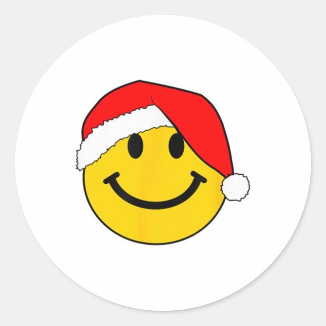Happy Christmas Happy Face With Santa Hat  Runder Aufkleber (Vorderseite)