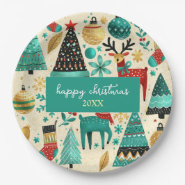 Happy Christmas party – Whimsical trees reinders Pappteller