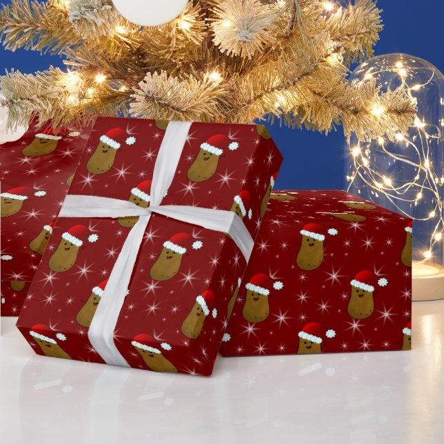 Happy Christmas Potato Deep Red Geschenkpapier (Feiertage)