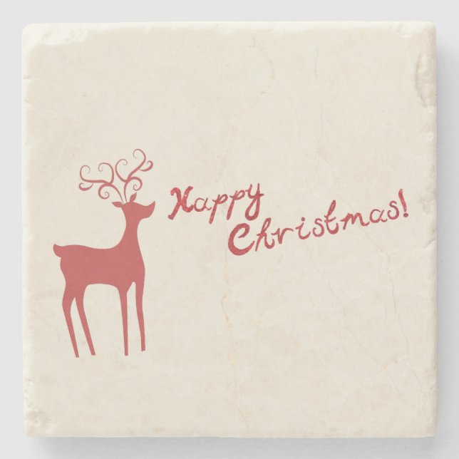 Happy Christmas Red Reindeer Steinuntersetzer (Vorderseite)