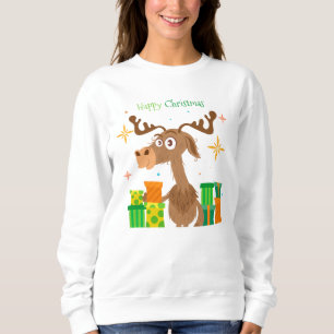 Happy Christmas Rentier Cartoon   Urlaub Sweatshirt