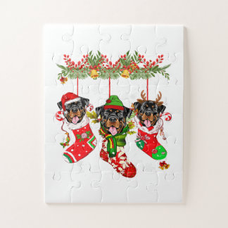 Happy Christmas Rottweiler Hund Xmas Light Santa Puzzle