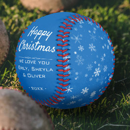 Happy Christmas Script Blue Snowflake Muster Baseball