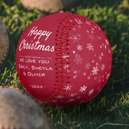 Happy Christmas Script Red Snowflake Pattern Baseball