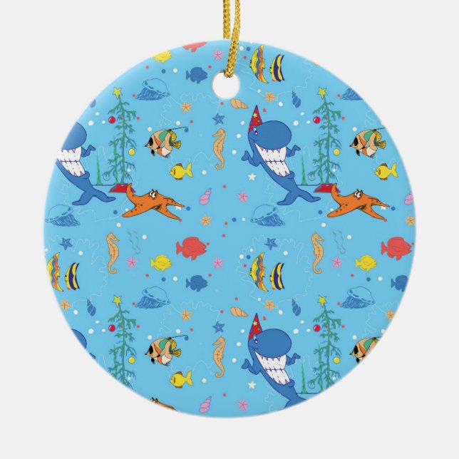 Happy Christmas Shark Keramik Ornament (Vorne)