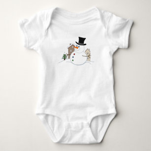 Happy Christmas Snowman Illustration Baby Strampler