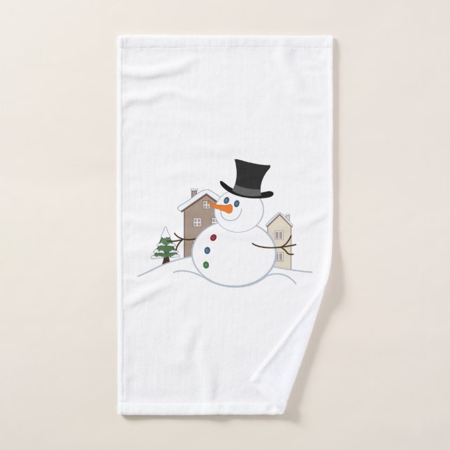 Happy Christmas Snowman Illustration Badhandtuch Set (Handtuch)