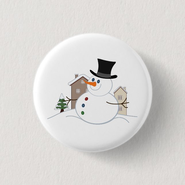 Happy Christmas Snowman Illustration Button (Vorderseite)