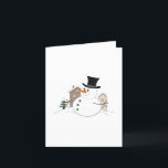 Happy Christmas Snowman Illustration Feiertagskarte<br><div class="desc">Illustration eines Weihnachtsschneemanns im Stil eines Cartoon in einer Schneeszene mit schneebedeckten Häusern und einem Baum im Hintergrund auf der Vorderseite und einer kleinen Version im Inneren mit den Worten "Frohe Weihnachten!".</div>