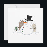 Happy Christmas Snowman Illustration Feiertagskarte<br><div class="desc">Illustration eines Weihnachtsschneemans im Stil eines Cartoon in einer Schneeszene mit schneebedeckten Häusern und einem Baum im Hintergrund.</div>