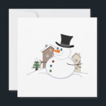 Happy Christmas Snowman Illustration Feiertagskarte<br><div class="desc">Illustration eines Weihnachtsschneemans im Stil eines Cartoon in einer Schneeszene mit schneebedeckten Häusern und einem Baum im Hintergrund.</div>