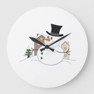Happy Christmas Snowman Illustration Große Wanduhr