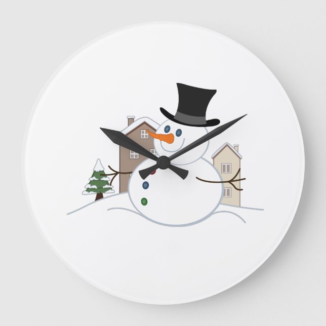 Happy Christmas Snowman Illustration Große Wanduhr (Vorderseite)