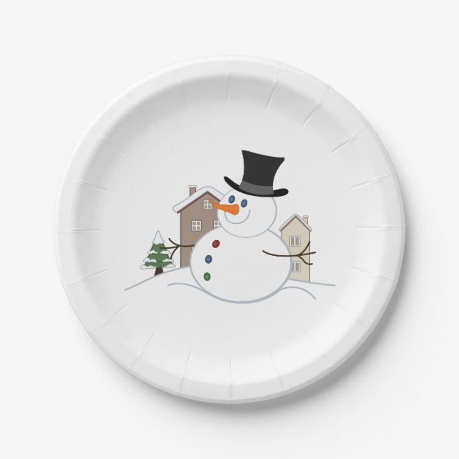 Happy Christmas Snowman Illustration Pappteller (Vorderseite)