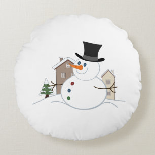 Happy Christmas Snowman Illustration Rundes Kissen