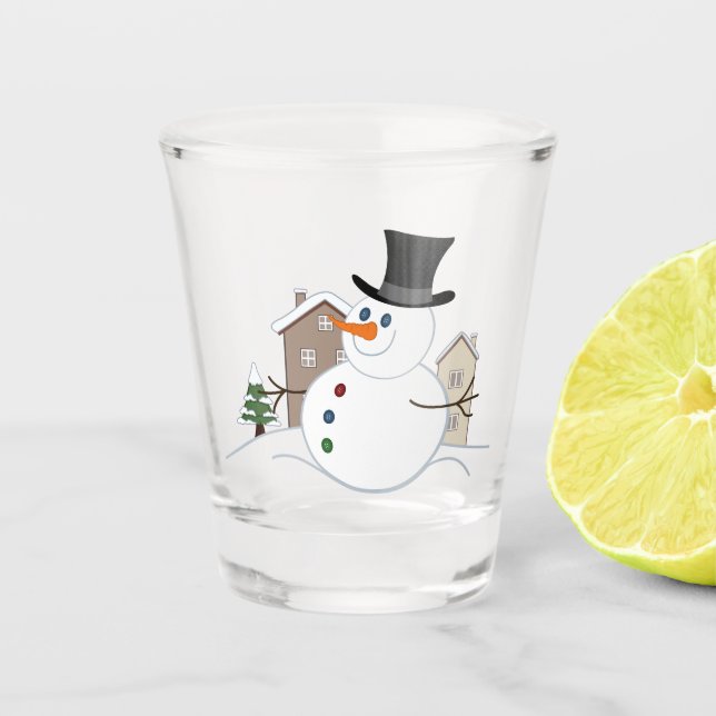 Happy Christmas Snowman Illustration Schnapsglas (Vorderseite)