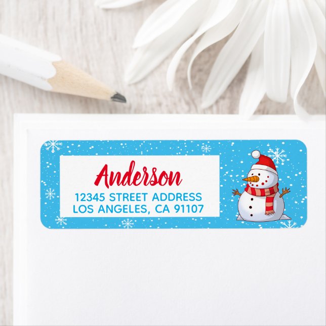 Happy Christmas Snowman Return Address Label (Insitu)