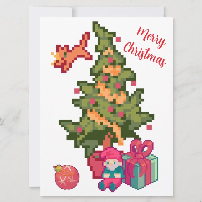 Happy Christmas tree, gnoom, pixelart, Pixel Art  Karte (Vorderseite)