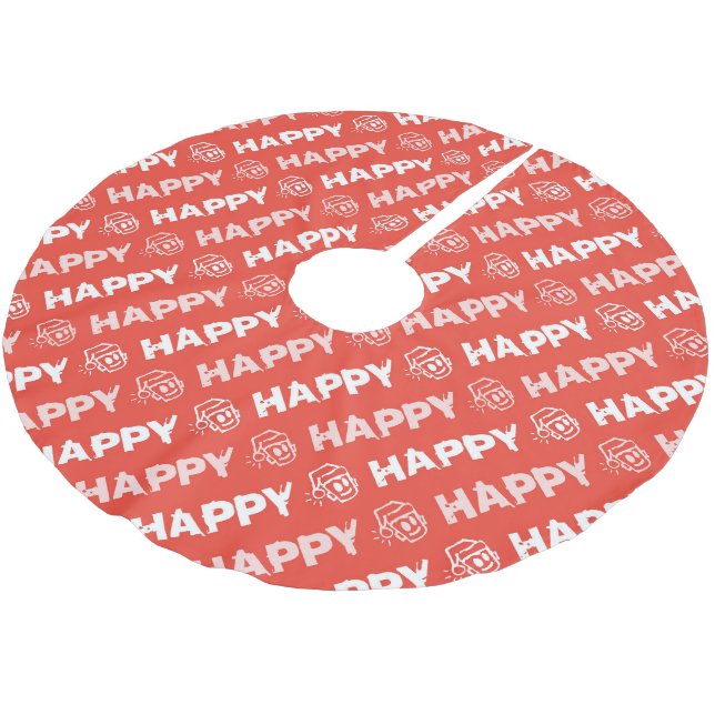 HAPPY Christmas Tree Skirt Polyester Weihnachtsbaumdecke (Schrägansicht)