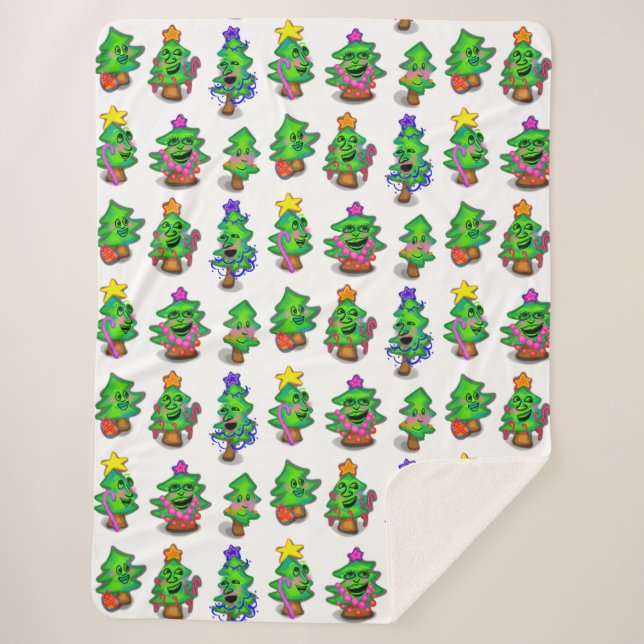 Happy Christmas Trees Print Sherpadecke (Vorderseite)