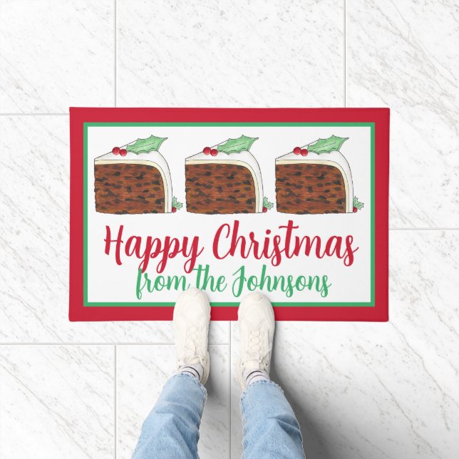Happy Christmas UK British Cake Slice Festive Fußmatte (Indoor)