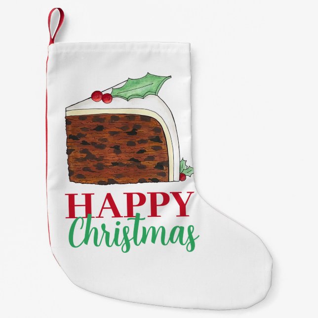 Happy Christmas UK British Cake Slice Festive Kleiner Weihnachtsstrumpf (Vorderseite)
