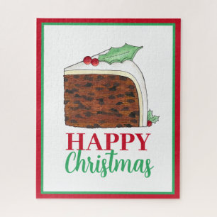 Happy Christmas UK British Cake Slice Homemade Puzzle
