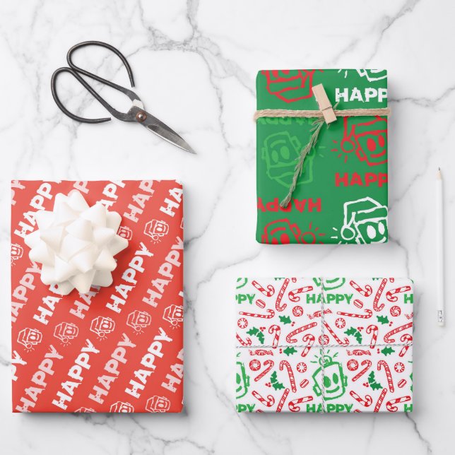 HAPPY Christmas Variety Wrapping Paper Geschenkpapier Set (Vorderseite)