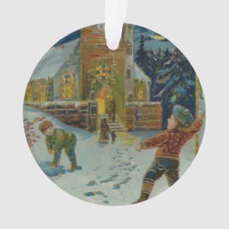 Happy Christmas - Vintage snowball fight postcard Ornament