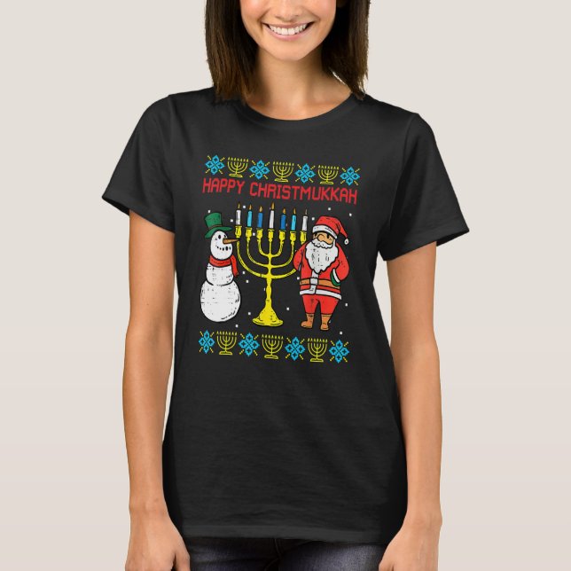 Happy Christmukkah Christmas Ugly Hanukkah Pajamas T-Shirt (Vorderseite)