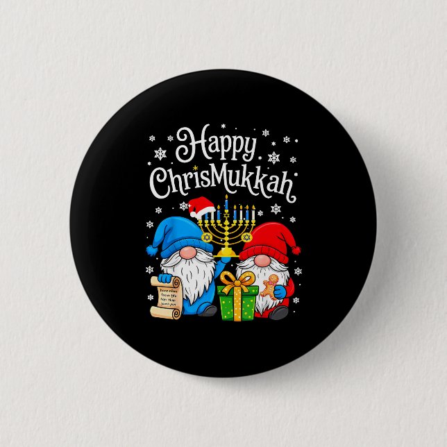 Happy Christmukkah Hanukkah Christmas Gnome Xmas F Button (Vorderseite)