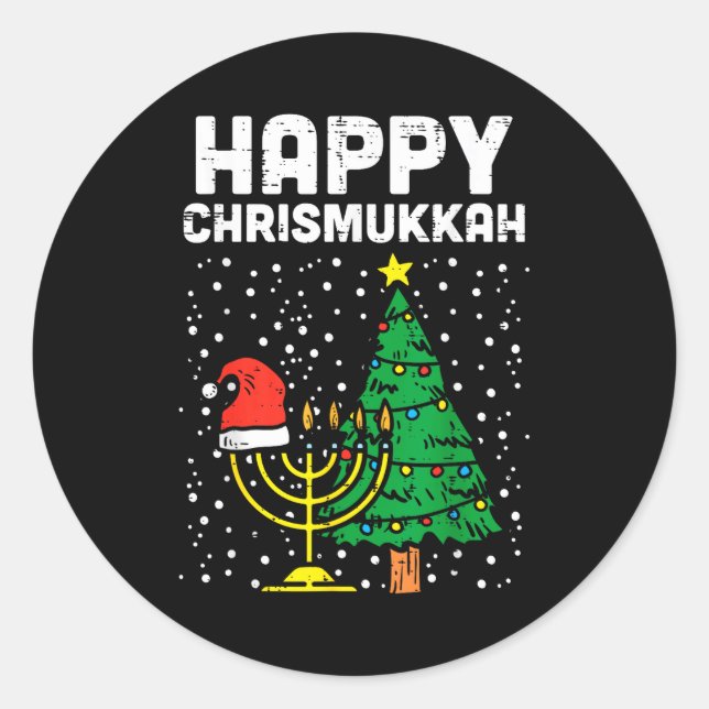 Happy Christmukkah Jewish Christmas Hanukkah Chanu Runder Aufkleber (Vorderseite)