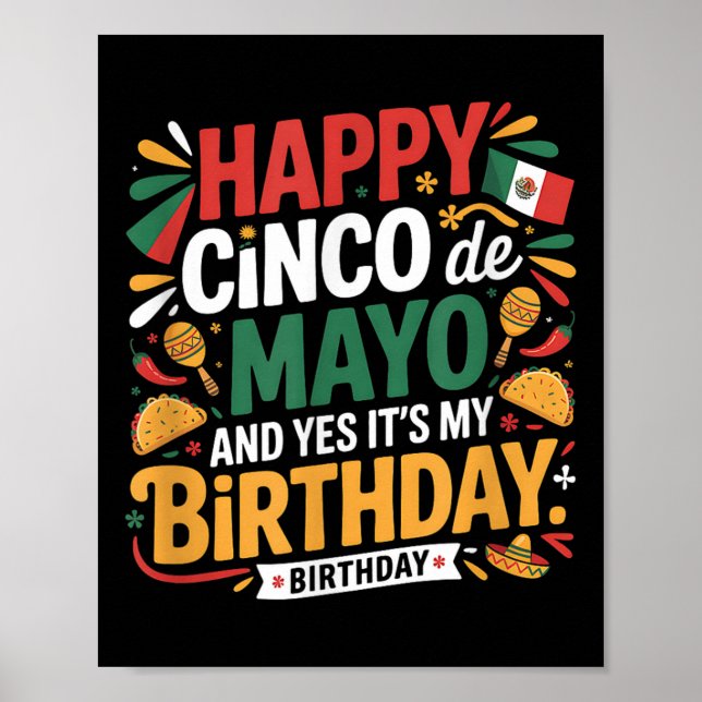 Happy Cinco De Mayo Birthday Tacos Kinder Männer F Poster (Vorne)