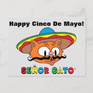 Happy Cinco De Mayo Colorful Niedlich Señor Gato Postkarte