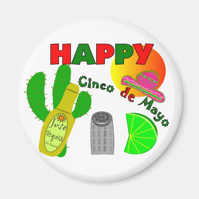 "Happy Cinco de Mayo" Limon, Tequila & Salt Design Magnet (Vorne)
