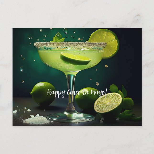 Happy Cinco de Mayo Margarita mit Limes Custom Postkarte (Vorderseite)