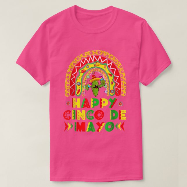 Happy Cinco De Mayo Rainbow Guitar Cactus Sombrero T-Shirt (Design vorne)