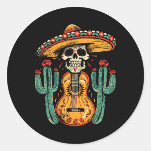 Happy Cinco De Mayo Skeleton Skull Sombrero Guitar Runder Aufkleber