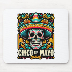 Happy Cinco De Mayo Skeleton Skull Sombrero Mexica Mousepad