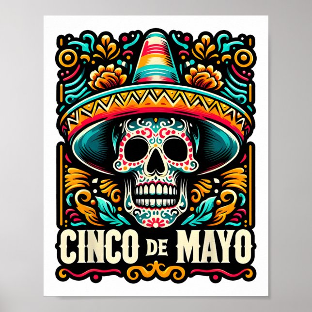 Happy Cinco De Mayo Skeleton Skull Sombrero Mexica Poster (Vorne)